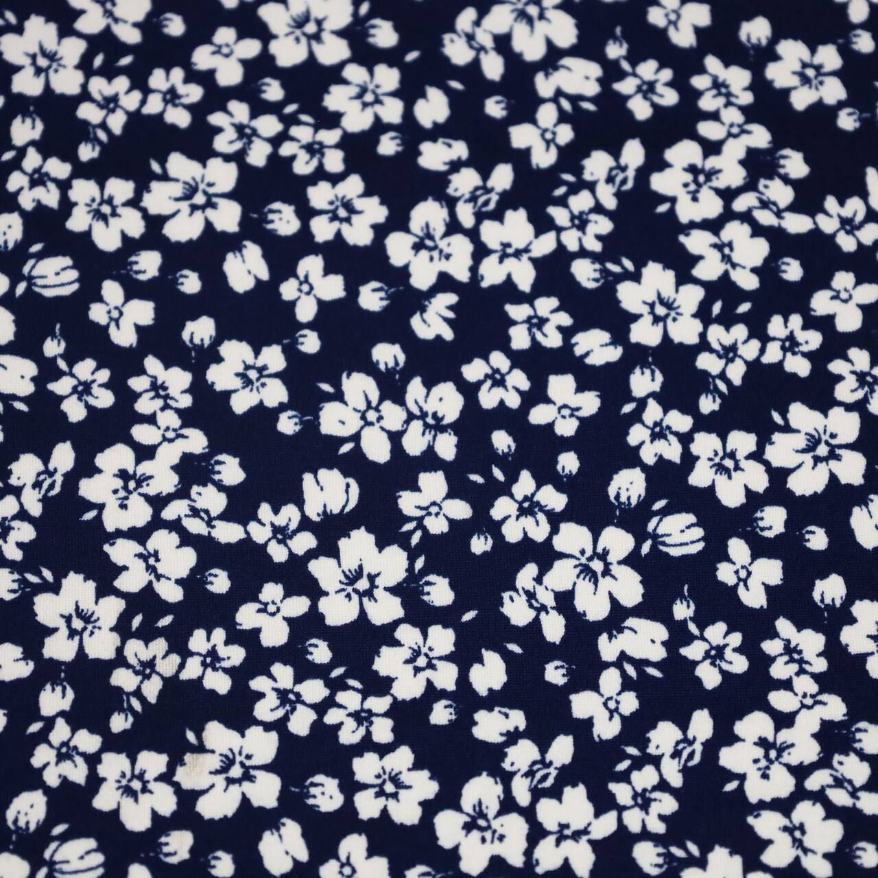 Fabric Merchants White Flowers on Navy Double Brushed Stretch Fabric